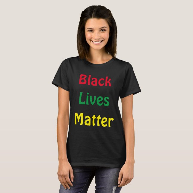 Black Lives Matter Red Green and Yellow Text T-Shirt (Front Full)