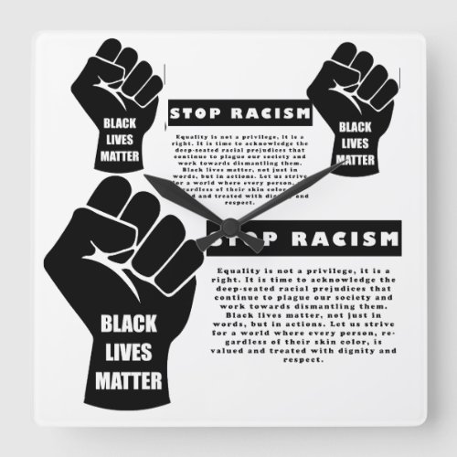 Black Lives Matter Stop Racism Classic White Square Wall Clock