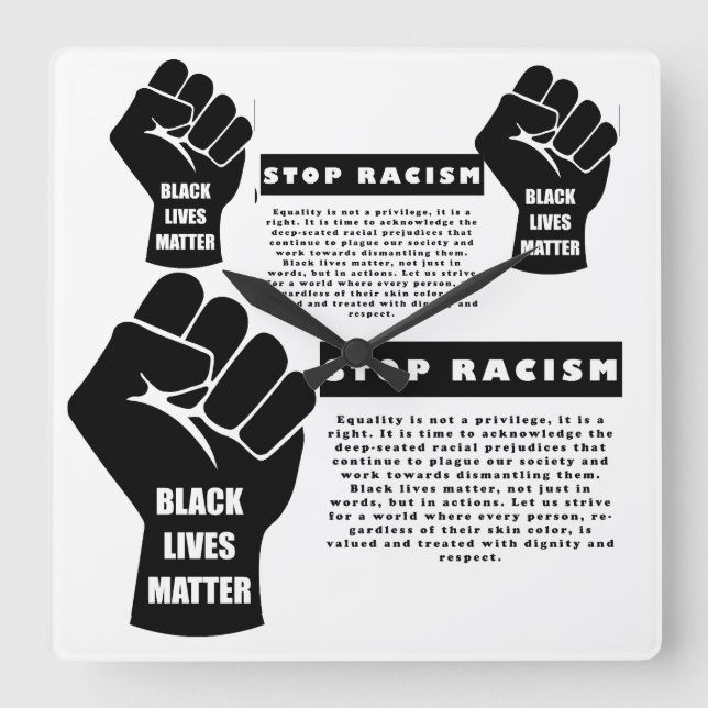 Black Lives Matter Stop Racism Classic White Square Wall Clock (Front)