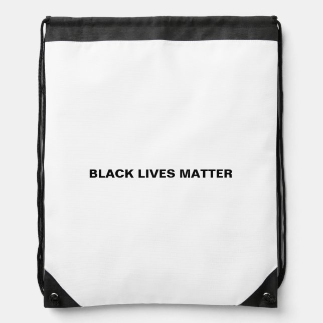 Black Lives Matter white black text minimalist Drawstring Bag (Front)
