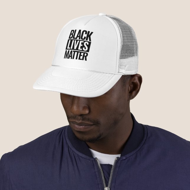 Black Lives Matter White Trucker Hat (In Situ)