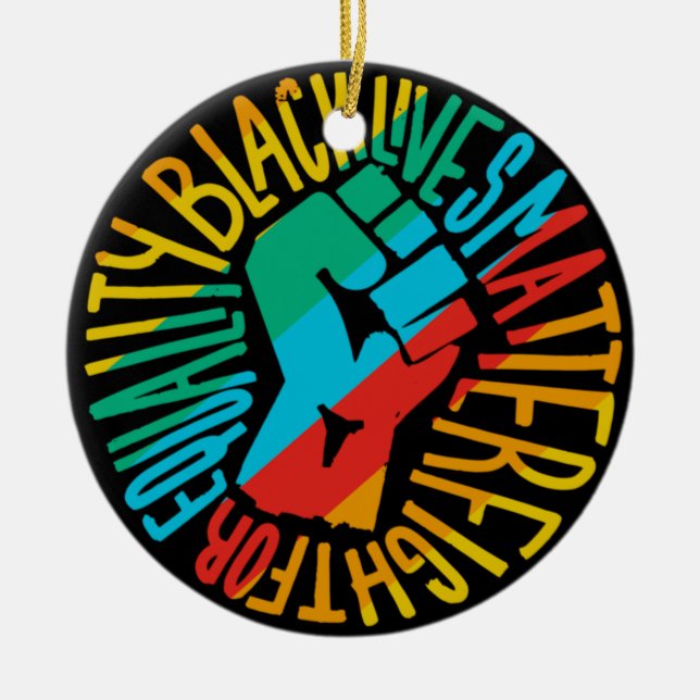black lives matter x lgbt pride flag equality fist ceramic ornament (Front)