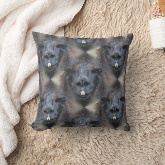Black Llama Face Animal Pattern Throw Pillow (Blanket)