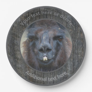 Black Llama Face Farm Animal Personalized Party Paper Plates