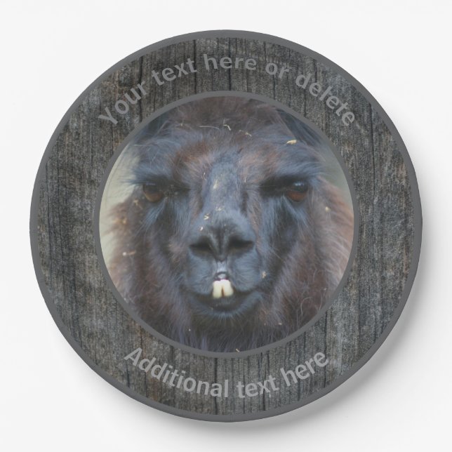 Black Llama Face Farm Animal Personalized Party  Paper Plates (Front)