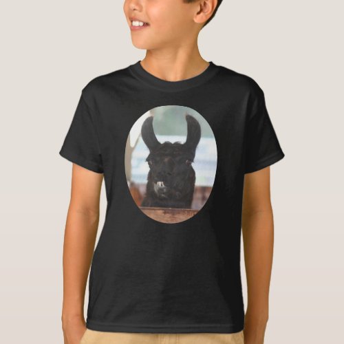 Black Llama Face Farm Animal  T_Shirt