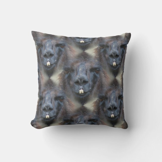 Black Llama Face Nature Pattern Throw Pillow (Front)