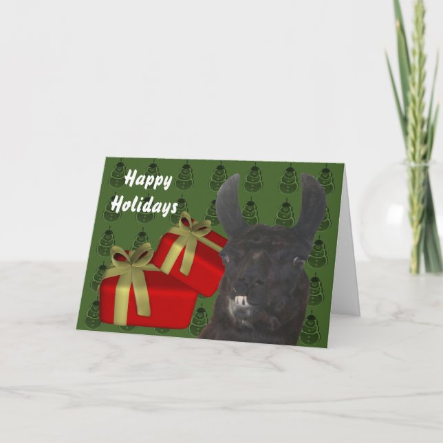 Black Llama Farm Animal Christmas Holiday Card (Front)