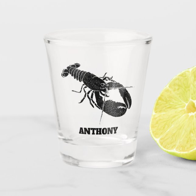 Black Lobster Illustration Personalized Shot Glass (Front)