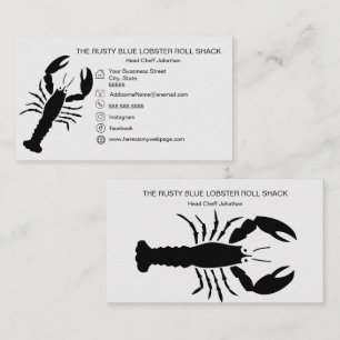 Black Lobster Seafood Black White Simple Nautical Business Card