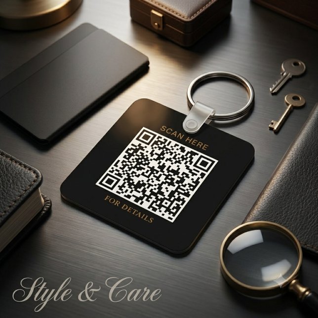 Black Logo Aluminum Square Keychain with QR Code (Black Logo Aluminum Square Keychain with QR Code)