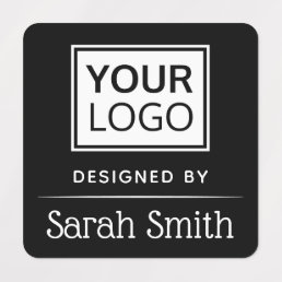 Black logo and text with divider labels