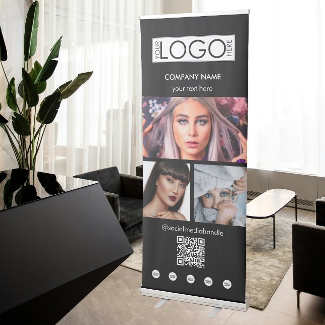 Black Logo Business 3 Photos Template Display Retractable Banner (Pink Logo Business 3 Photos Template Display Retractable Banner)