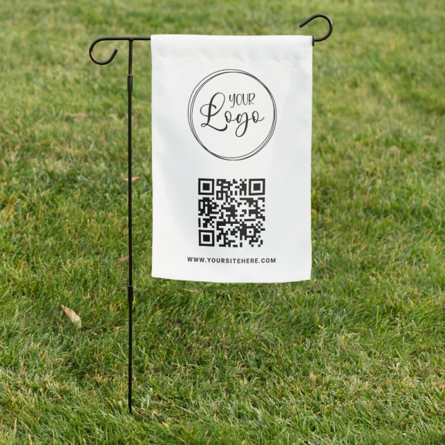 Black Logo Minimalist QR Code Garden Flag (In SItu)