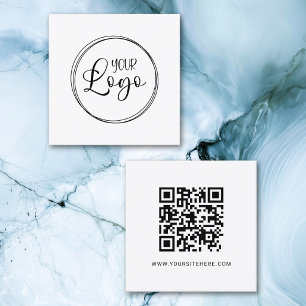 Black Logo Minimalist QR Code Square Business Card