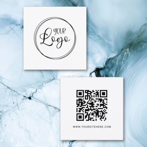 Black Logo Minimalist QR Code Square Business Card