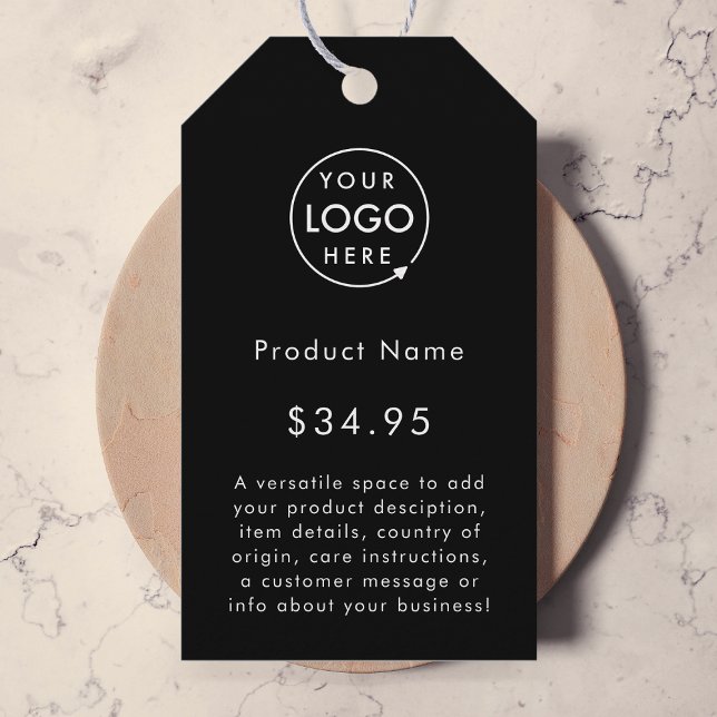 Black Logo | Modern Business Product Price Tags (Sleek black company branded price tags for small business pricing, packaging & brand promotion.)