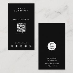 Black Logo Modern Social Media Connect With Us Business Card