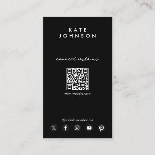 Black Logo Modern Social Media Connect With Us Business Card