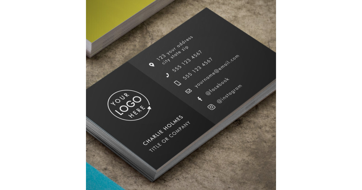 Black Logo | Modern Social Media Icons Business Card | Zazzle