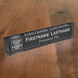 Black - Logo, Name and Professional Title Desk Name Plate | Zazzle