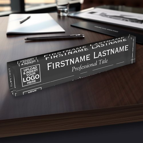 Black _ Logo Name and Professional Title Desk Name Plate