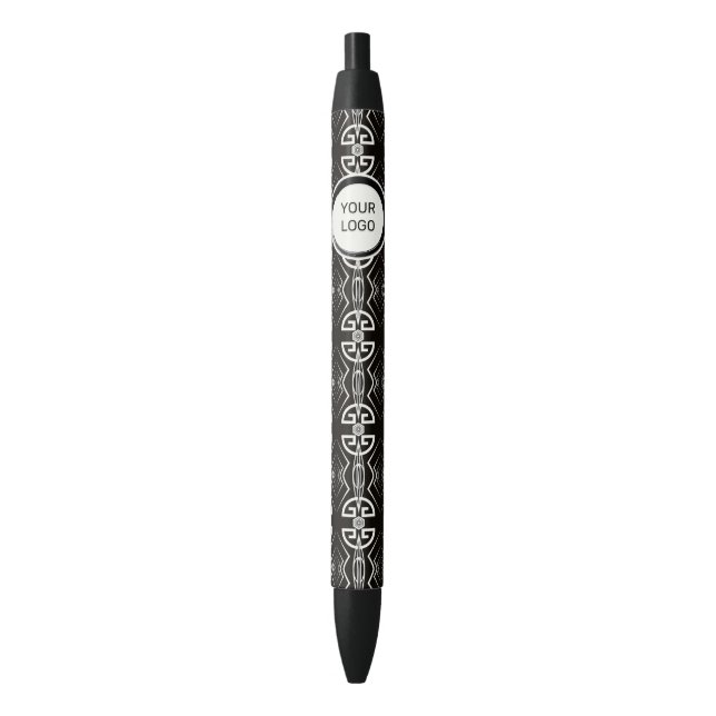 Black Logo On White Art Deco Pen (Front Vertical)