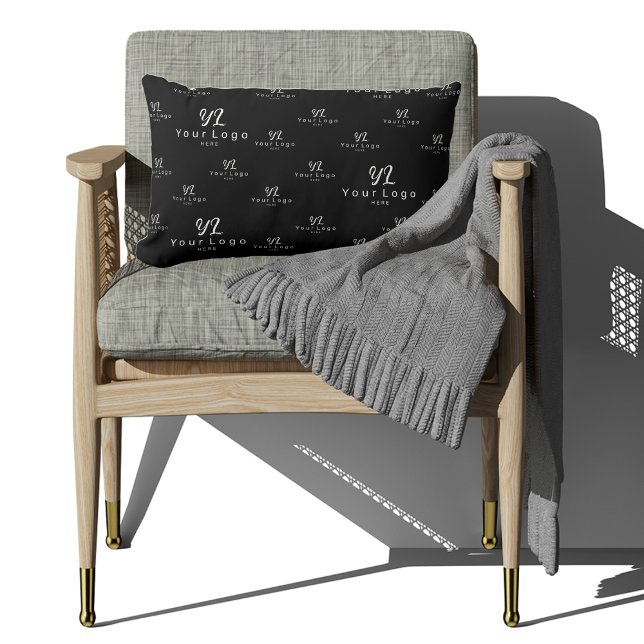 Black Logo pattern Business Brand Simple Company Lumbar Pillow (Creator Uploaded)