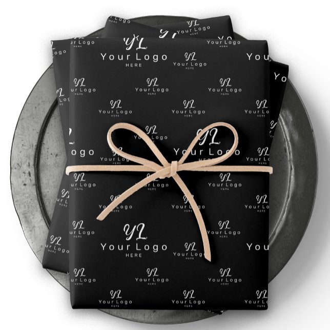 Black Logo pattern Business Brand Simple Company Wrapping Paper Sheets (Creator Uploaded)