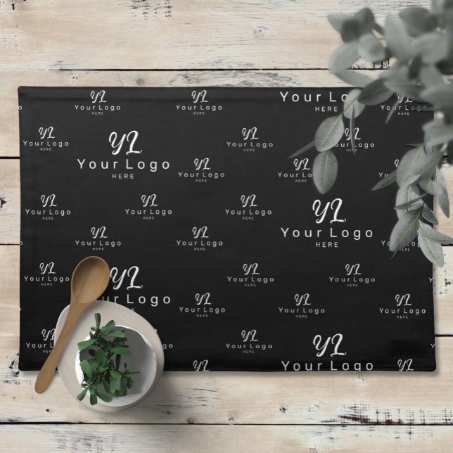 Black Logo pattern Business Minimal Brand Company Cloth Placemat (Creator Uploaded)