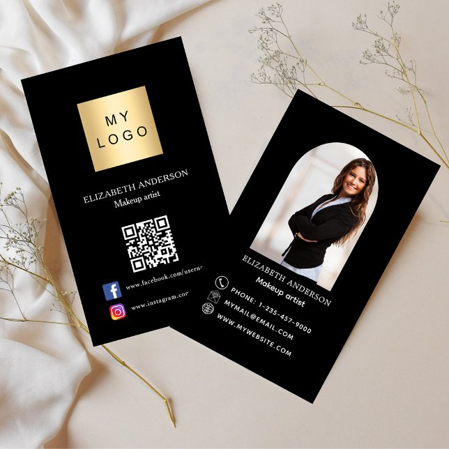 Black logo photo arch Qr code social media premium Business Card (Creator Uploaded)