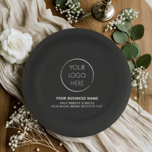 Black Logo Plate, Business Marketing Branded Paper Plates