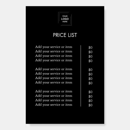 Black Logo Price List Business Professional Foam  Board