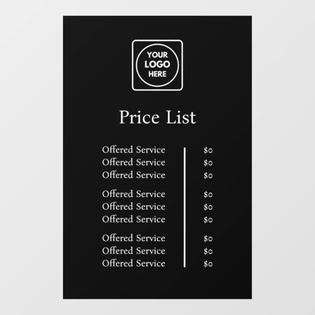 Black Logo Price List | Custom Professional Window Cling (Sheet)