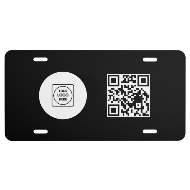 Black Logo QR Code Business Promo Design License Plate (Front)