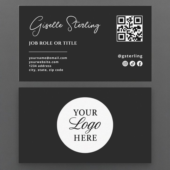 Black Logo QR Code Professional Company Script Business Card