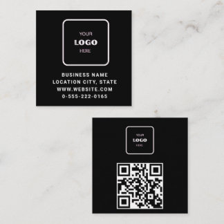 Black Logo QR Code Scan minimalist Square Business Card