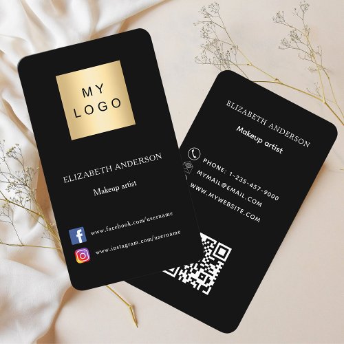 Black logo Qr code social media Business Card