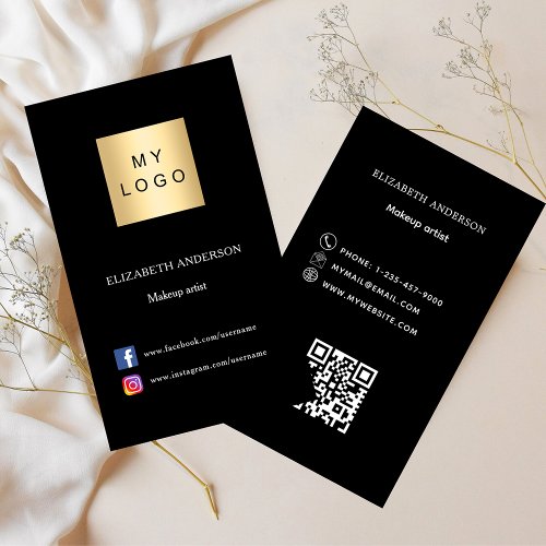 Black logo Qr code social media Business Card