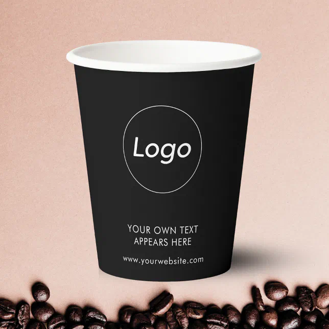 Black Logo Takeaway Coffee Business Paper Cups | Zazzle