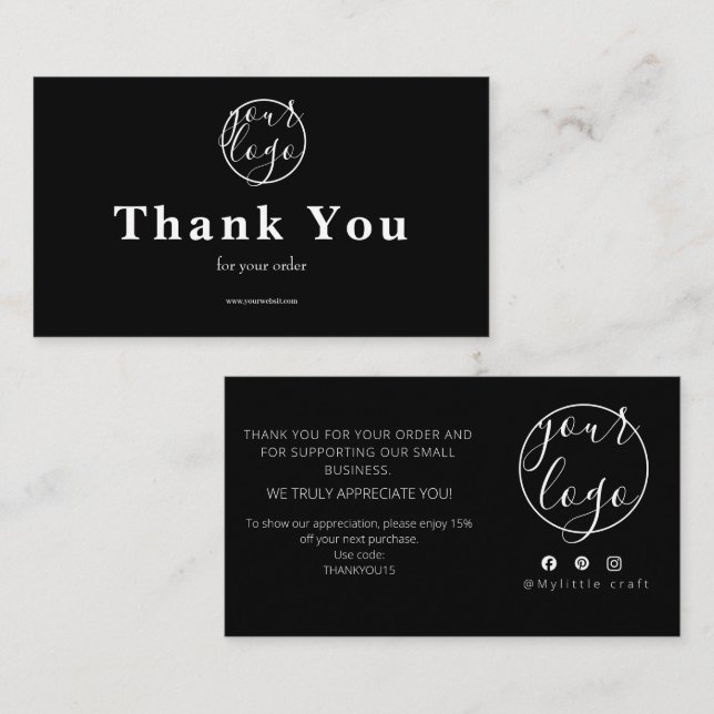 Black Logo Thank You Card Small Business (Front/Back)