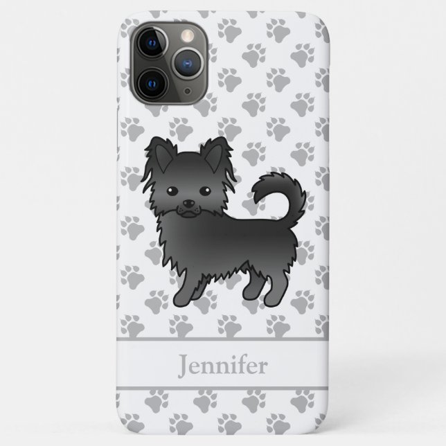 Black Long Coat Chihuahua Cartoon Dog & Name Case-Mate iPhone Case (Back)