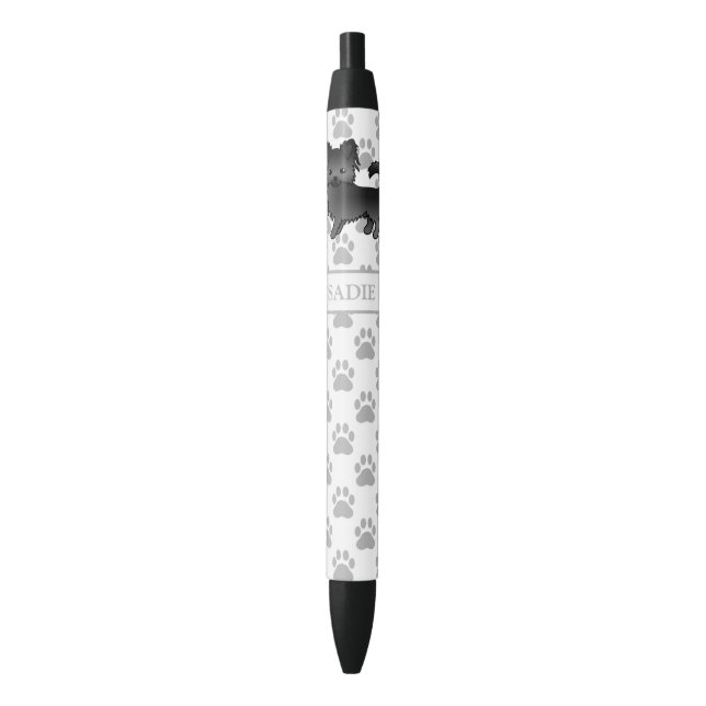 Black Long Coat Chihuahua Cartoon Dog & Name Pen (Front Vertical)