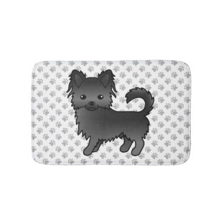 Black Long Coat Chihuahua Cartoon Dog &amp; Paws Bath Mat
