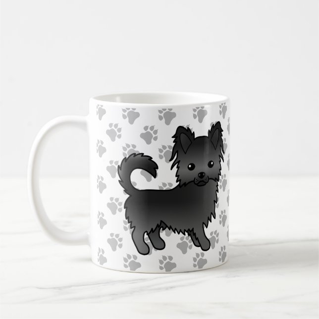 Black Long Coat Chihuahua Cartoon Dog & Paws Coffee Mug (Left)