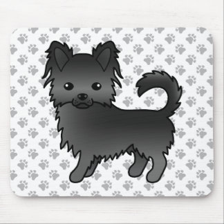 Black Long Coat Chihuahua Cartoon Dog &amp; Paws Mouse Pad