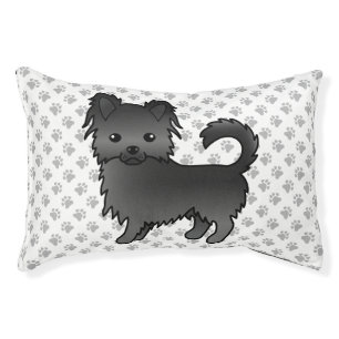 Black Long Coat Chihuahua Cartoon Dog & Paws Pet Bed