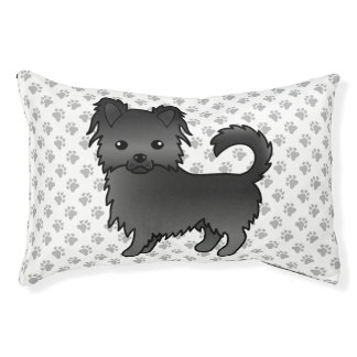 Black Long Coat Chihuahua Cartoon Dog &amp; Paws Pet Bed