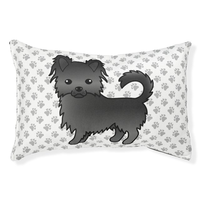 Black Long Coat Chihuahua Cartoon Dog & Paws Pet Bed (Front)
