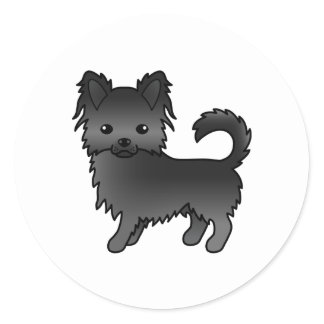 Black Long Coat Chihuahua Cute Cartoon Dog Classic Round Sticker